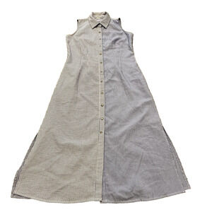 Tahari Women‎ 6 Dress Midi A-line Button Down Sleeveless Striped Blue